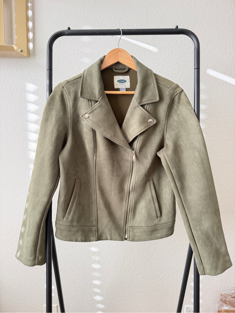Old Navy Faux Suede Moto Jacket Olive Green Medium
